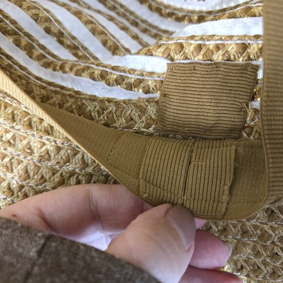 Eric Javits Sun Bucket Hat Straw Tan and White Packable - Picture 5 of 8